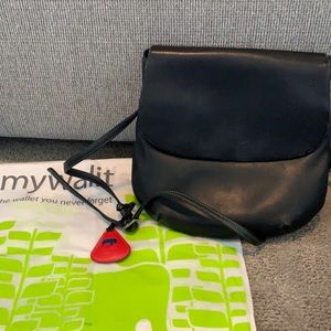 Mywalit black leather flap handbag